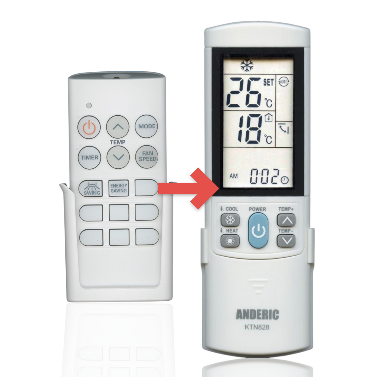 Anderic KTN828 white universal air conditioner remote control with wall mount bracket and intuitive button layout