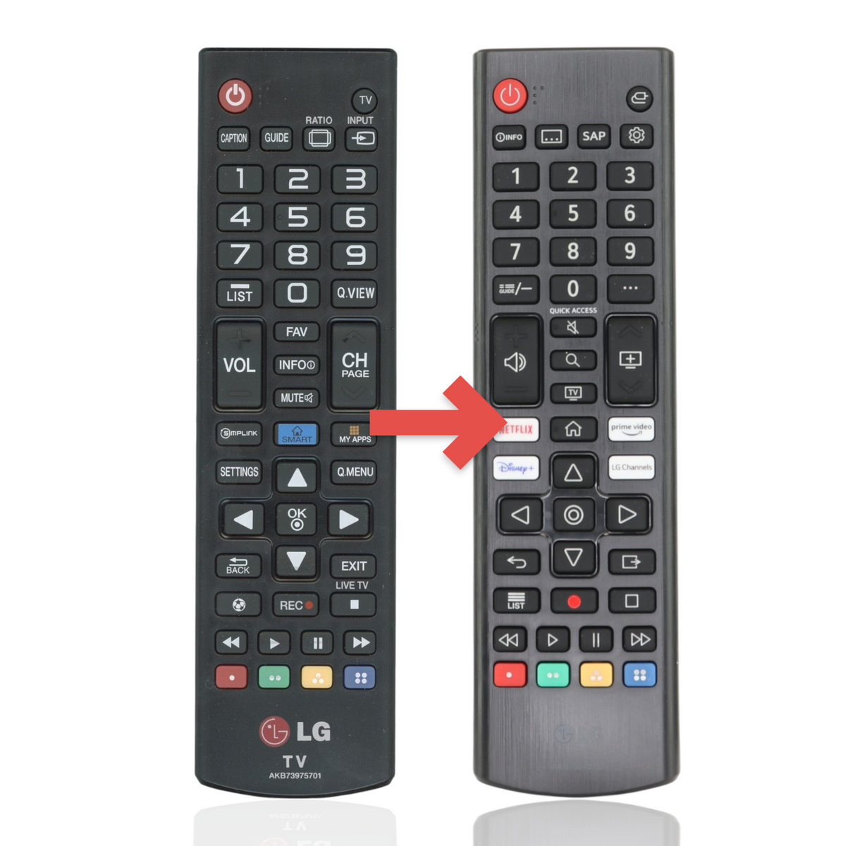 Anderic replacement infrared remote control for LG Smart TVs with dedicated streaming service shortcut buttons.