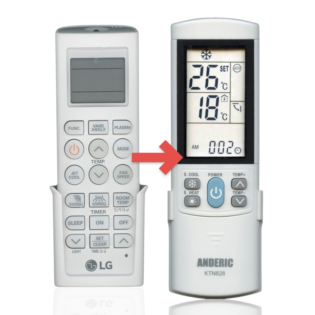 Anderic KTN828 replacement remote control for LG air conditioners with backlit LCD screen and function buttons