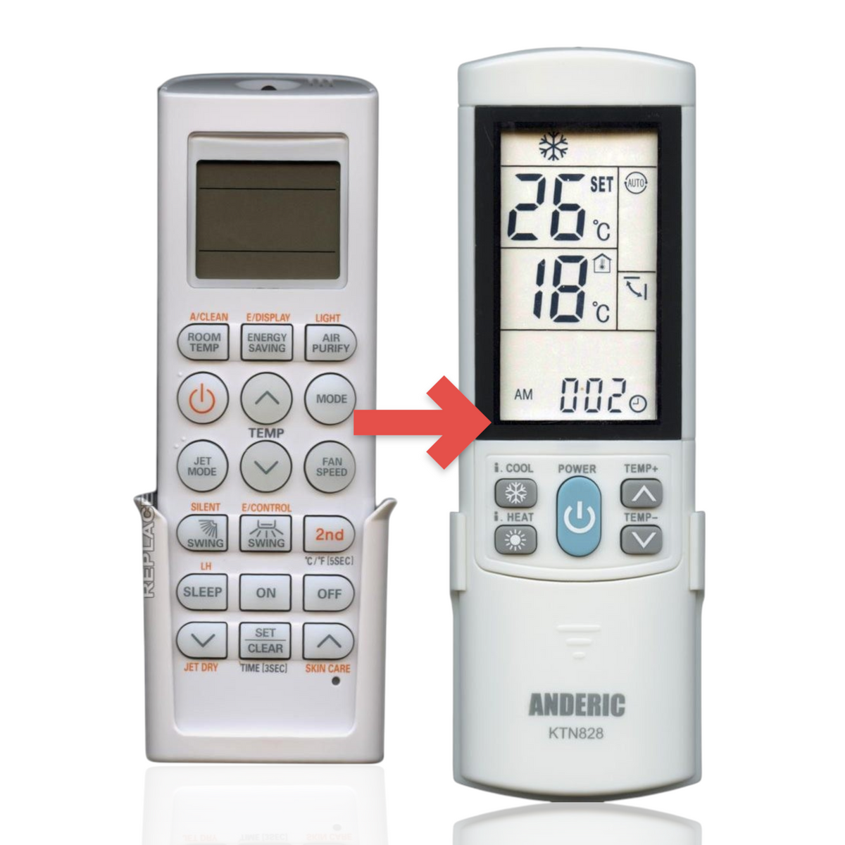 Anderic white replacement remote control for LG air conditioners with backlit LCD screen and multi-function buttons