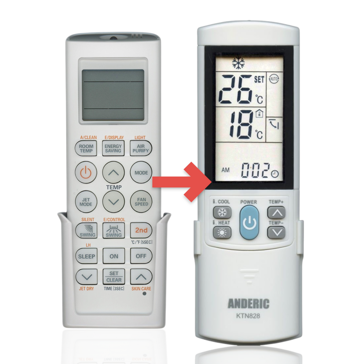 Anderic universal air conditioner remote control with backlit LCD display and numeric function buttons