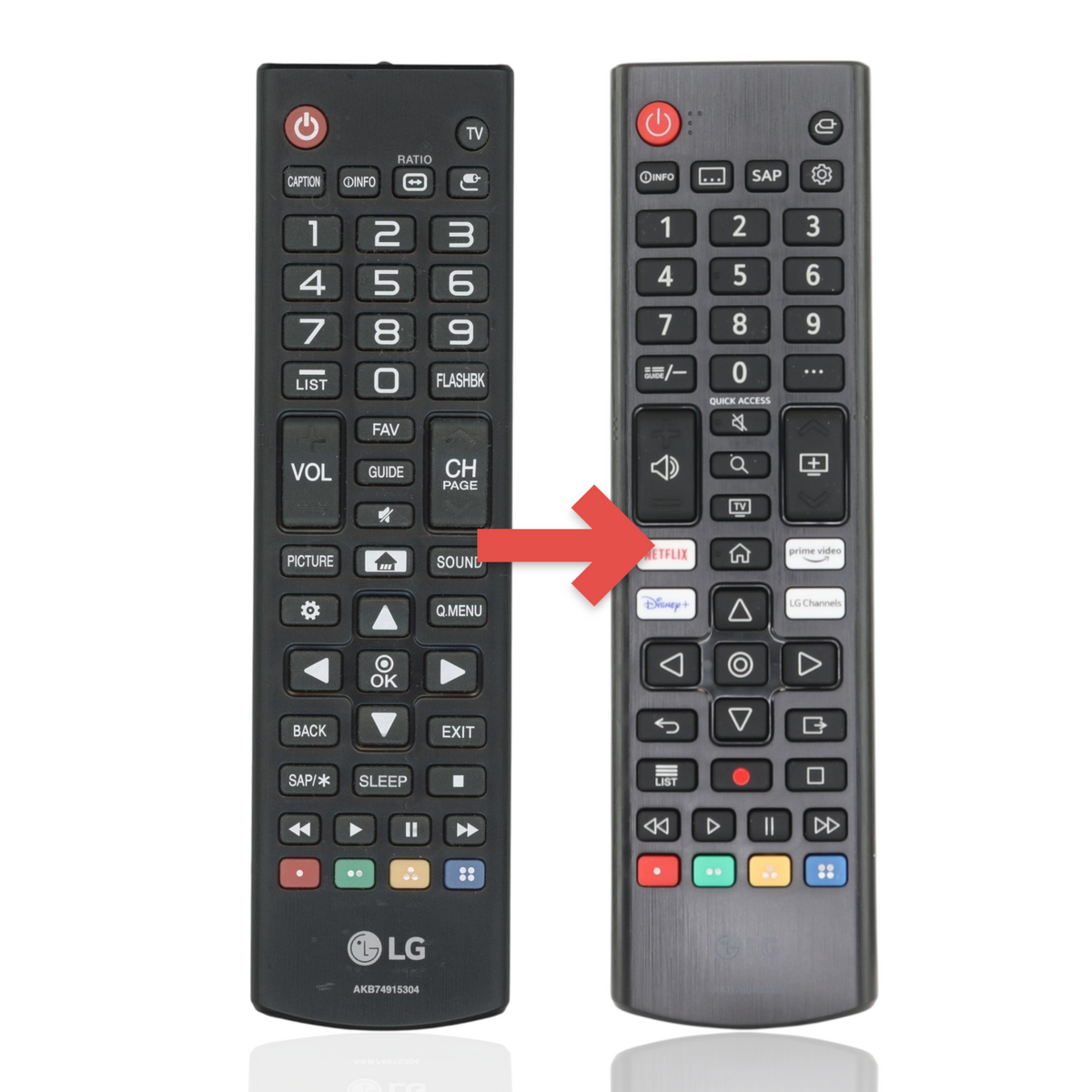 Anderic black infrared remote control for LG Smart TVs with dedicated streaming service shortcut buttons.
