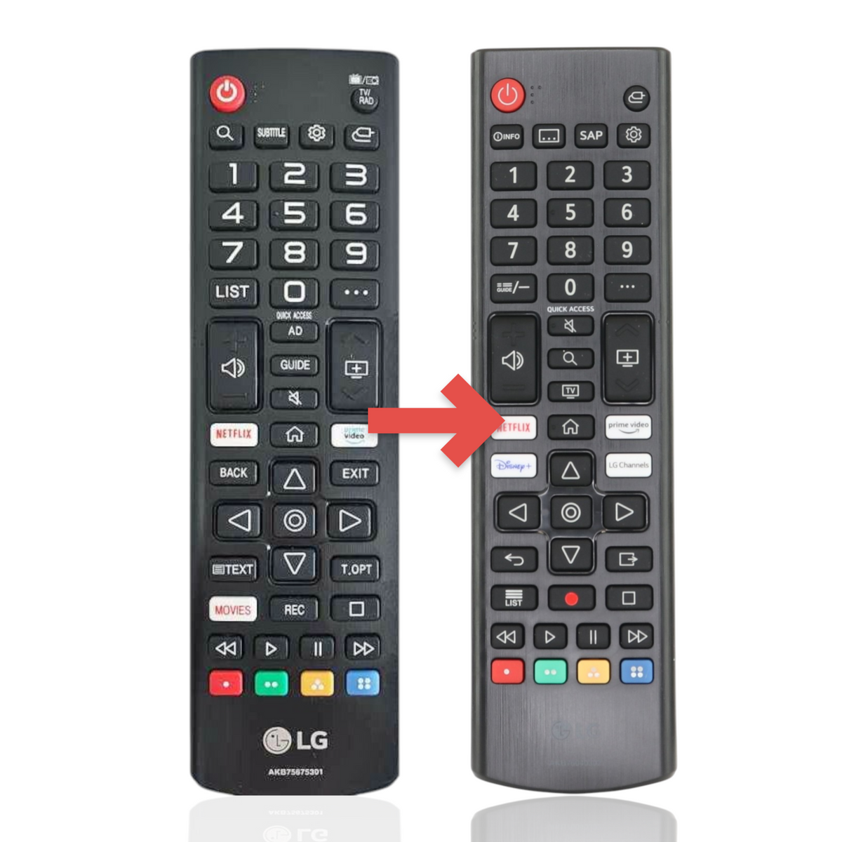 Anderic replacement infrared remote control for LG smart TVs with dedicated streaming service shortcut buttons.