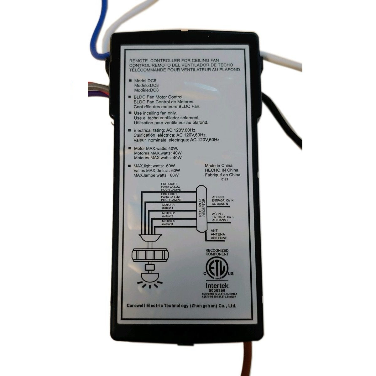Monte Carlo DC8-72SGZ Ceiling Fan Receiver - DC8-72SGZ-L-D-1-C