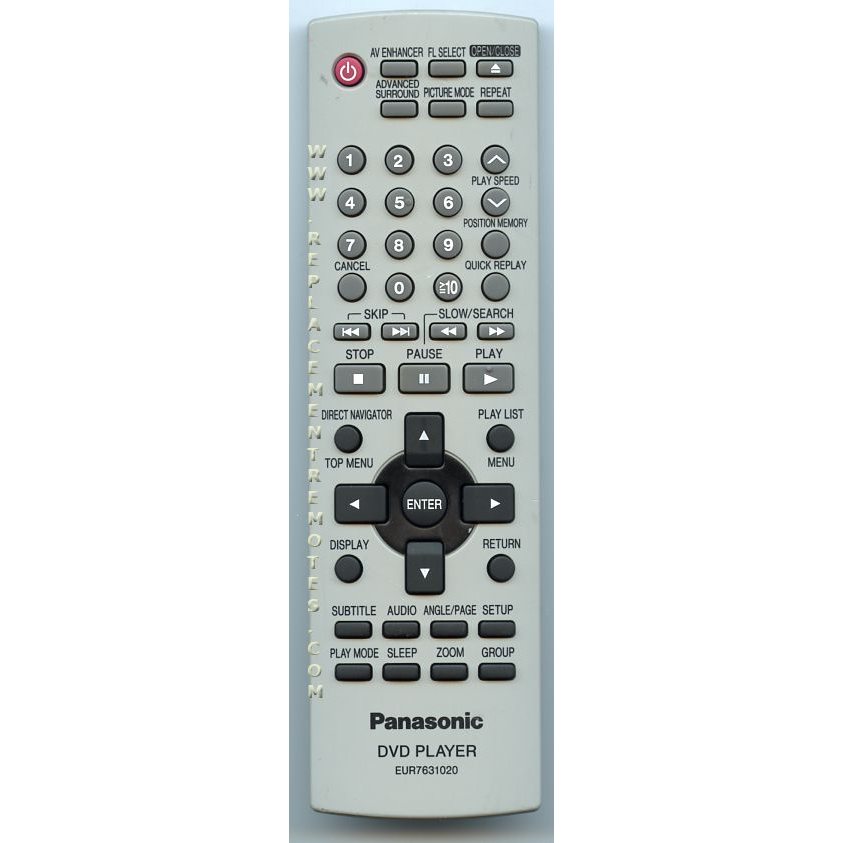 Panasonic EUR7631020 DVD Remote Control