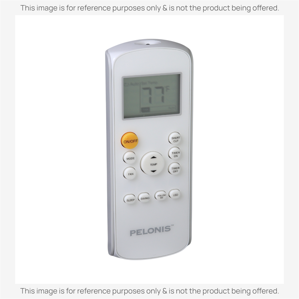 Anderic universal air conditioner remote for Pelonis units featuring a backlit LCD screen and white plastic casing.