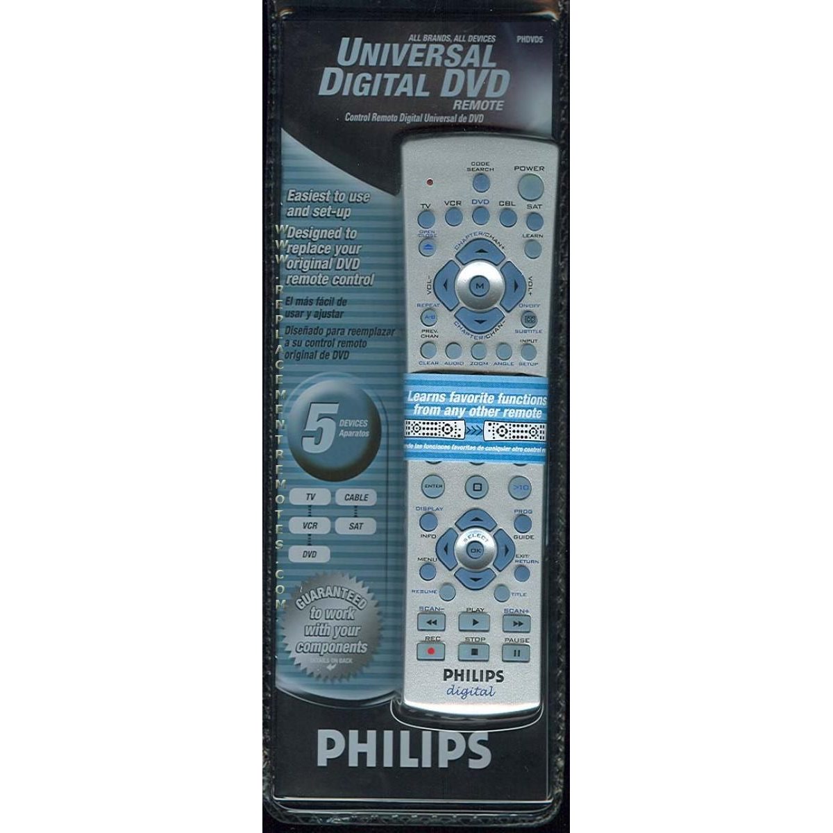 Control remoto universal Philips PHDVD5 para 5 dispositivos