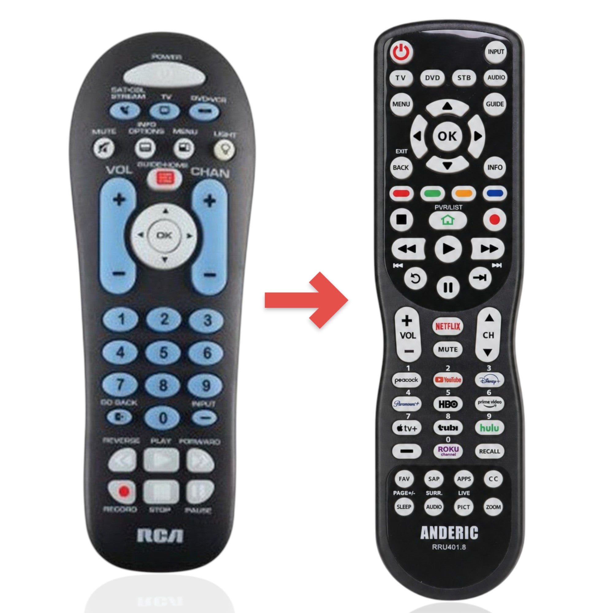 Télécommande universelle 3 appareils RCA RCR313BR de remplacement [RRU401]