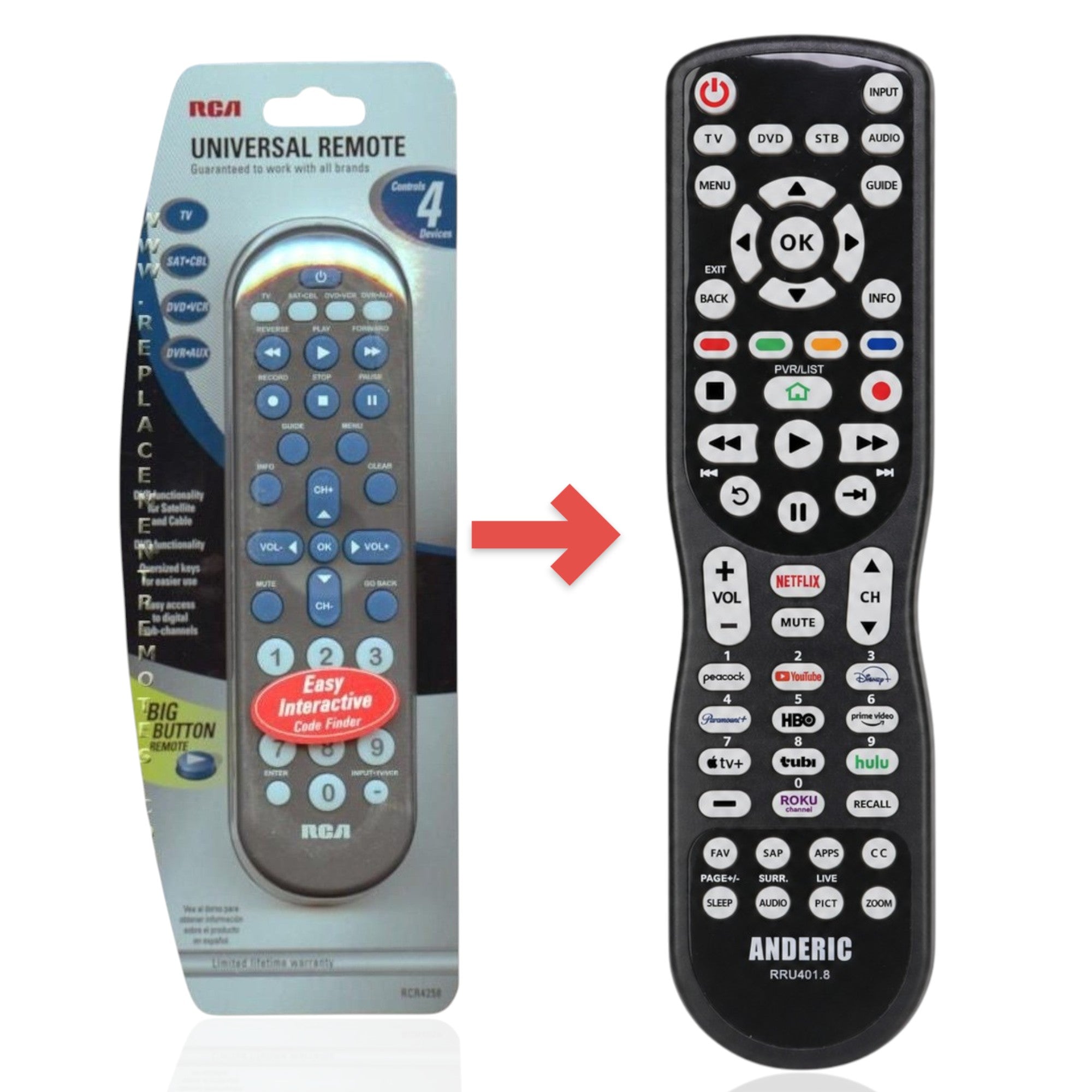 Télécommande universelle 4 appareils RCA RCR4258 de remplacement [RRU401]