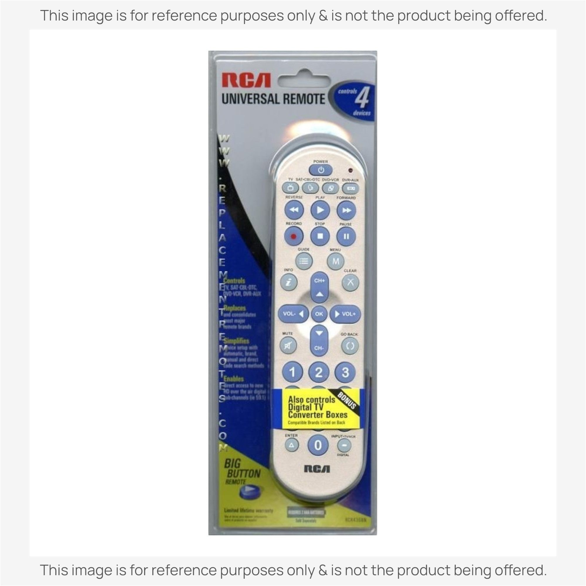 Sustituto del control remoto universal de 4 dispositivos RCA RCR4358N [RRU401]