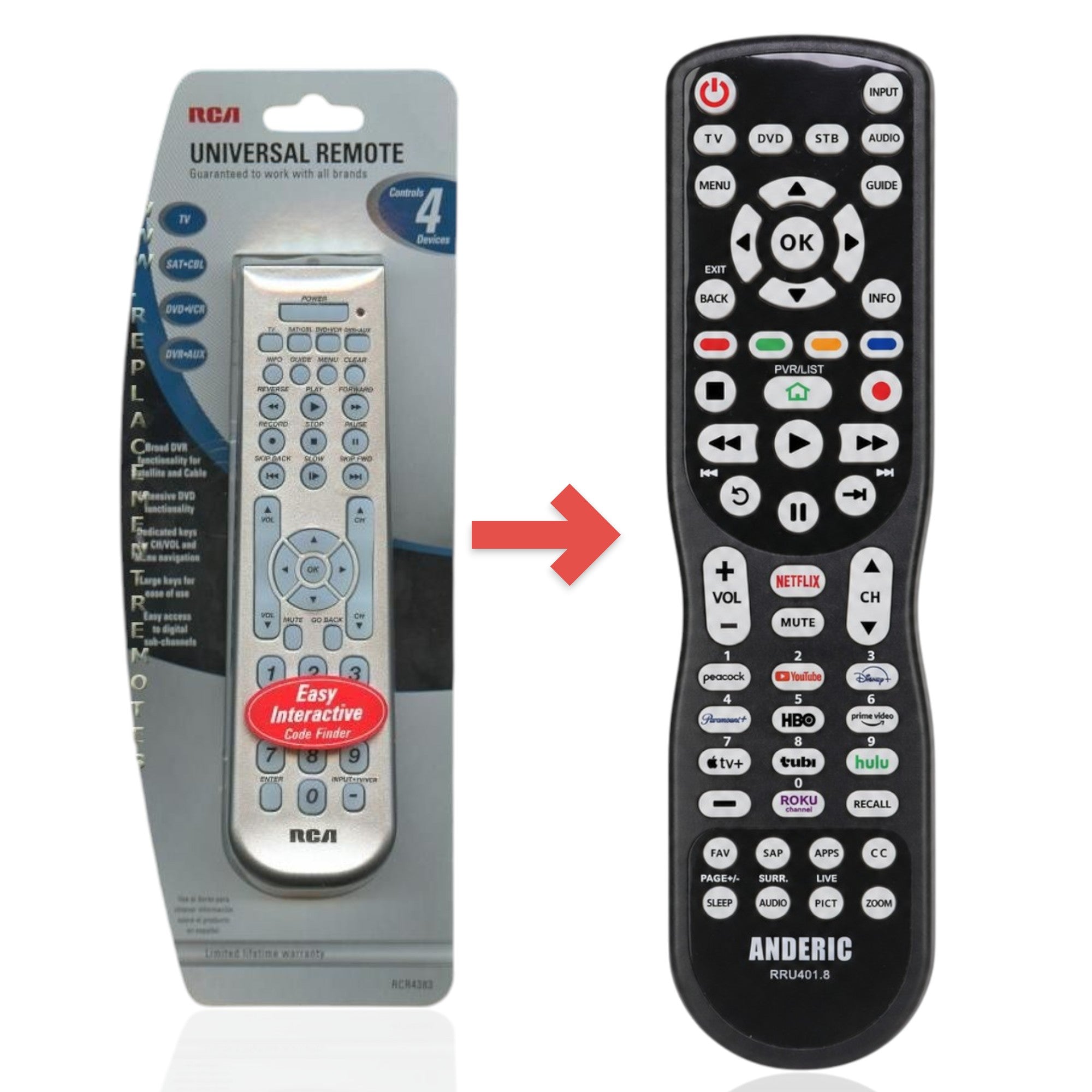 Télécommande universelle 4 appareils RCA RCR4383 [RRU401] - Produit de remplacement