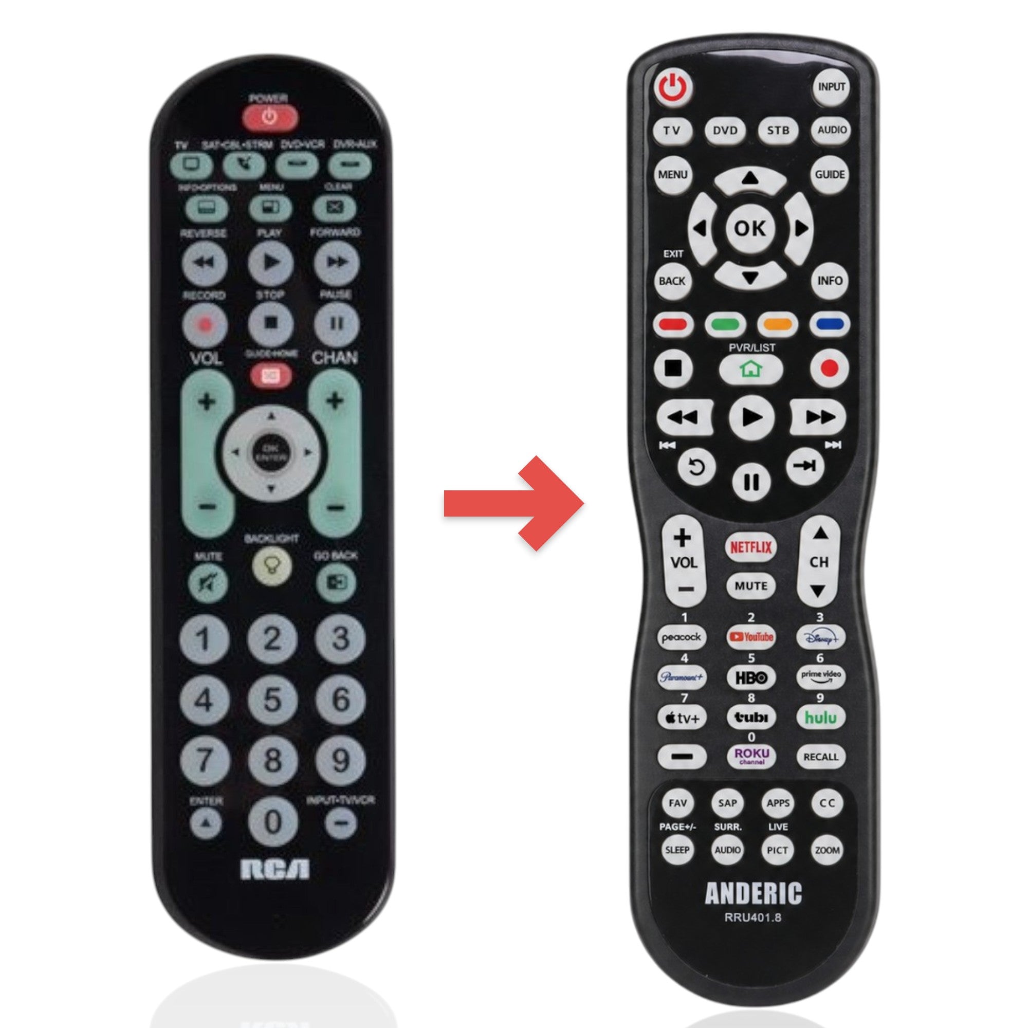 Télécommande universelle 4 appareils RCA RCRBB04GR de remplacement [RRU401]