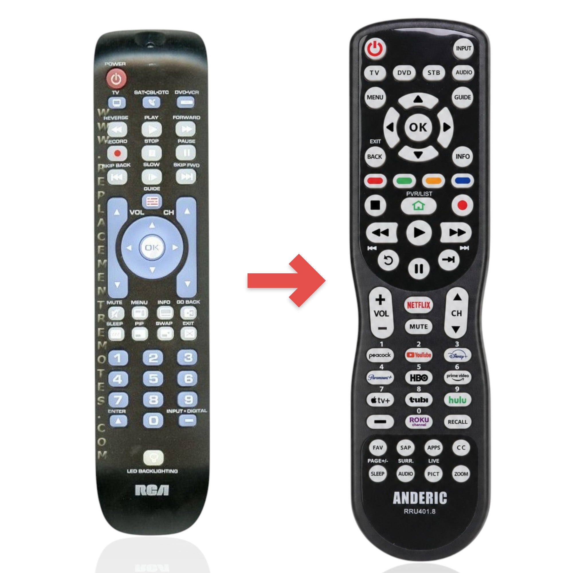 Sustituto para el Control Remoto Universal RCA RCRN03BR de 3 Dispositivos [RRU401]