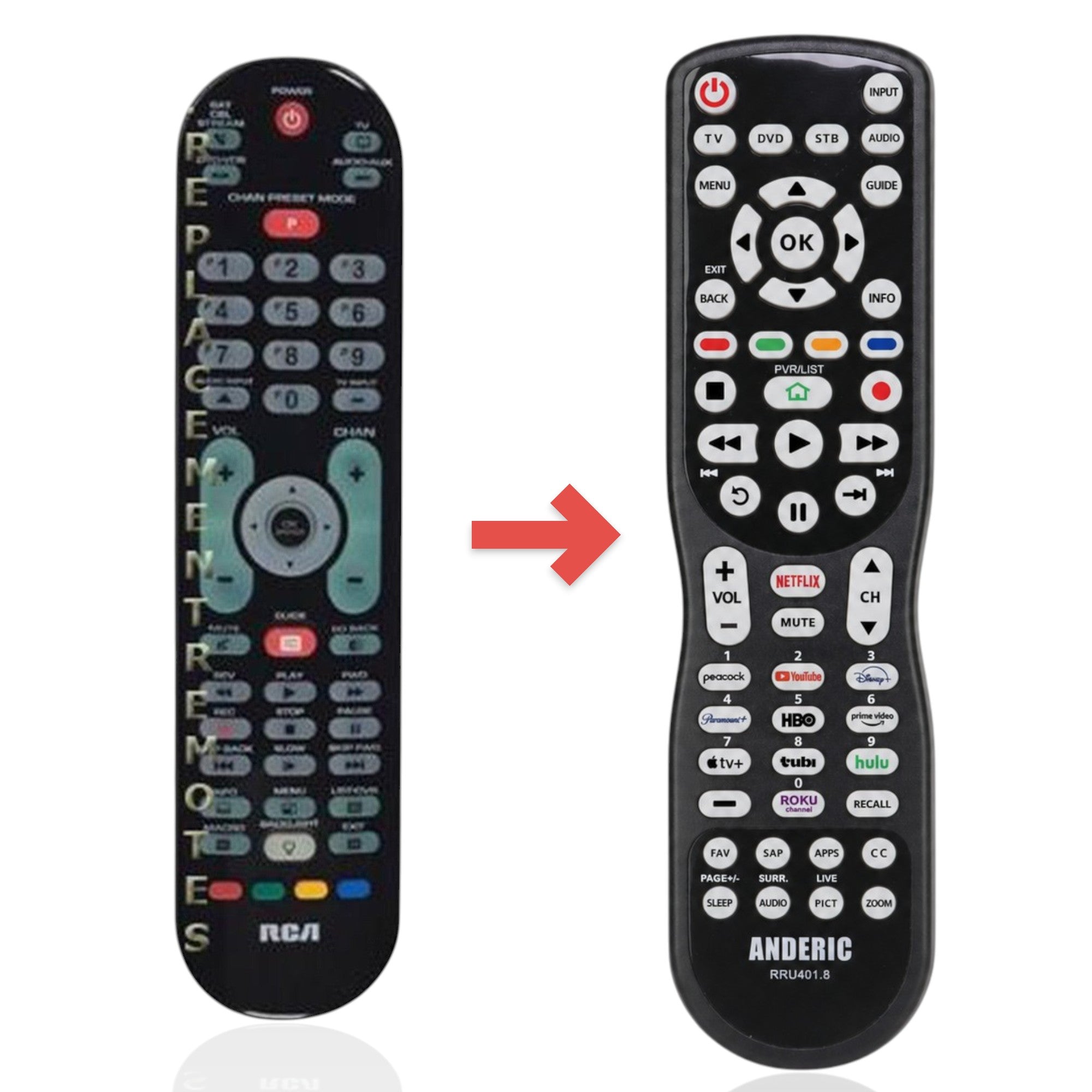 Substitut pour la télécommande universelle 4 appareils RCA RCRPS04GR [RRU401]