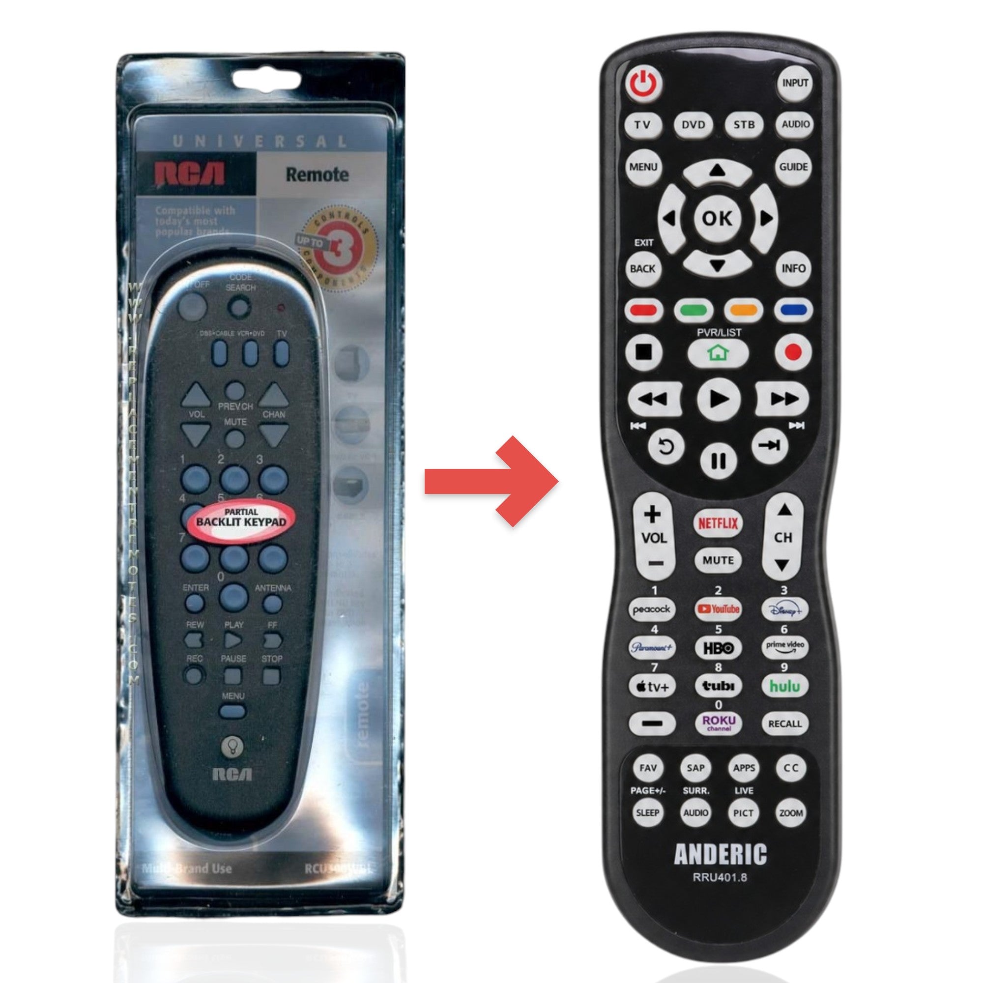 Remplacement pour télécommande universelle 3 appareils RCA RCU300WBL [RRU401]