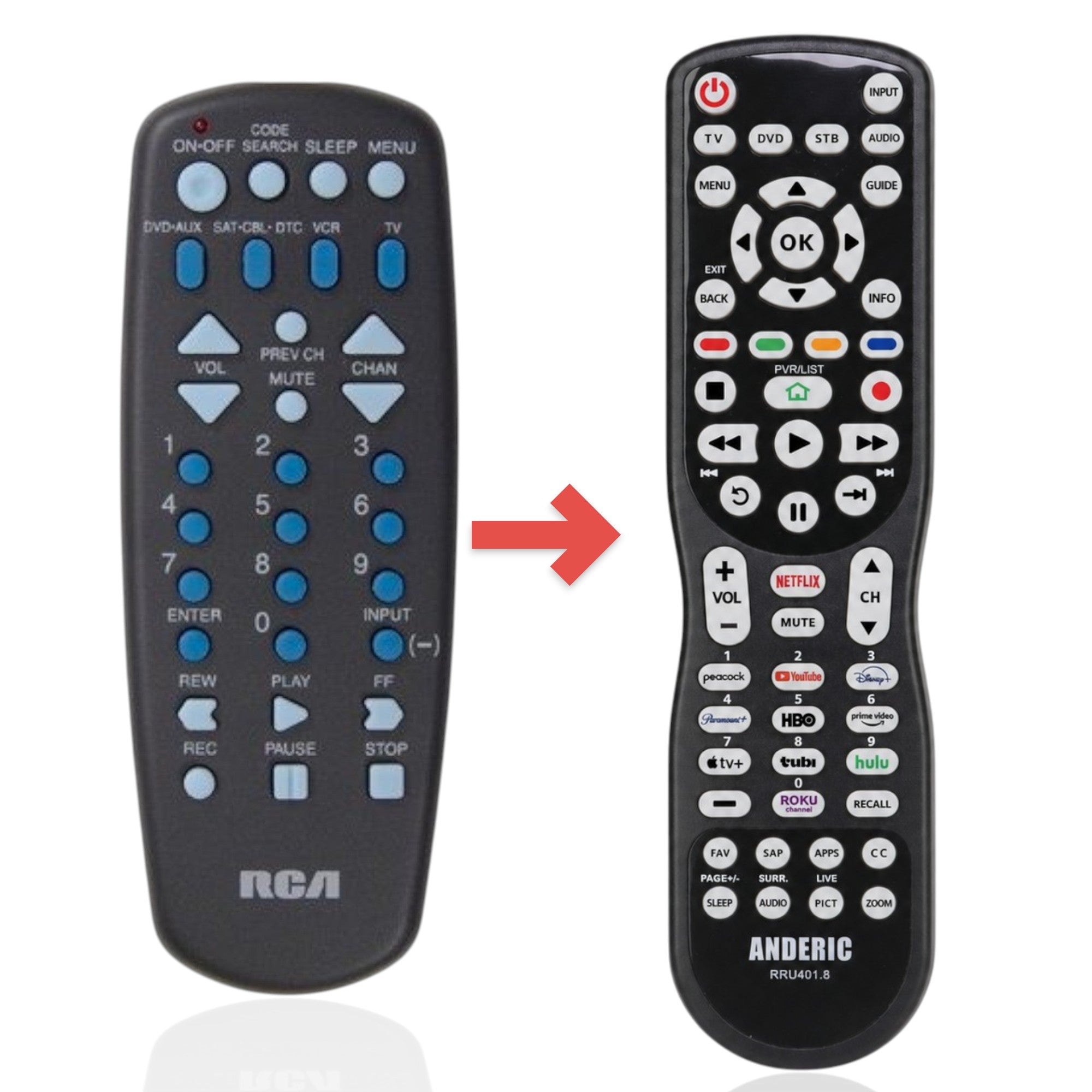 Sustituto para el Control Remoto Universal de 4 Dispositivos RCA RCU404R [RRU401]