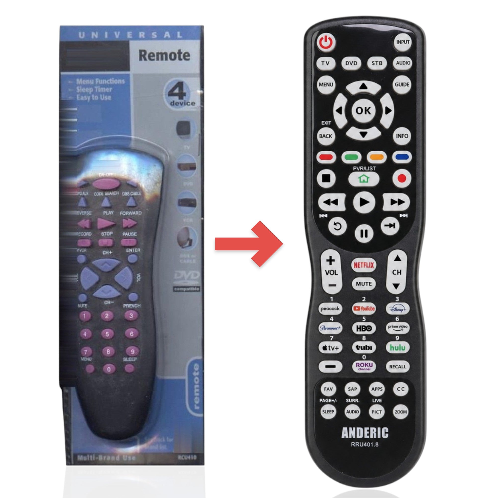 Télécommande universelle 4 appareils RCA RCU410 de remplacement [RRU401]
