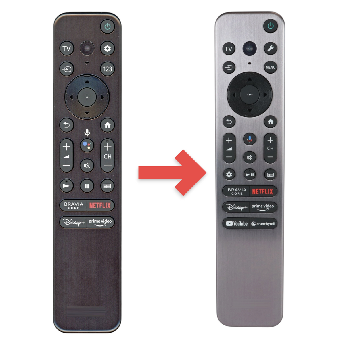 Anderic voice-enabled smart TV remote control for Sony Bravia with dedicated app buttons for streaming services.