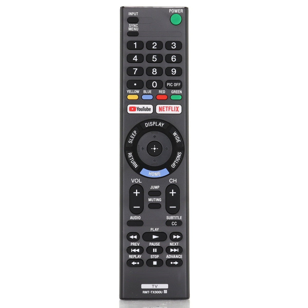 Anderic replacement remote control for Sony Smart TVs featuring dedicated Netflix and YouTube buttons.