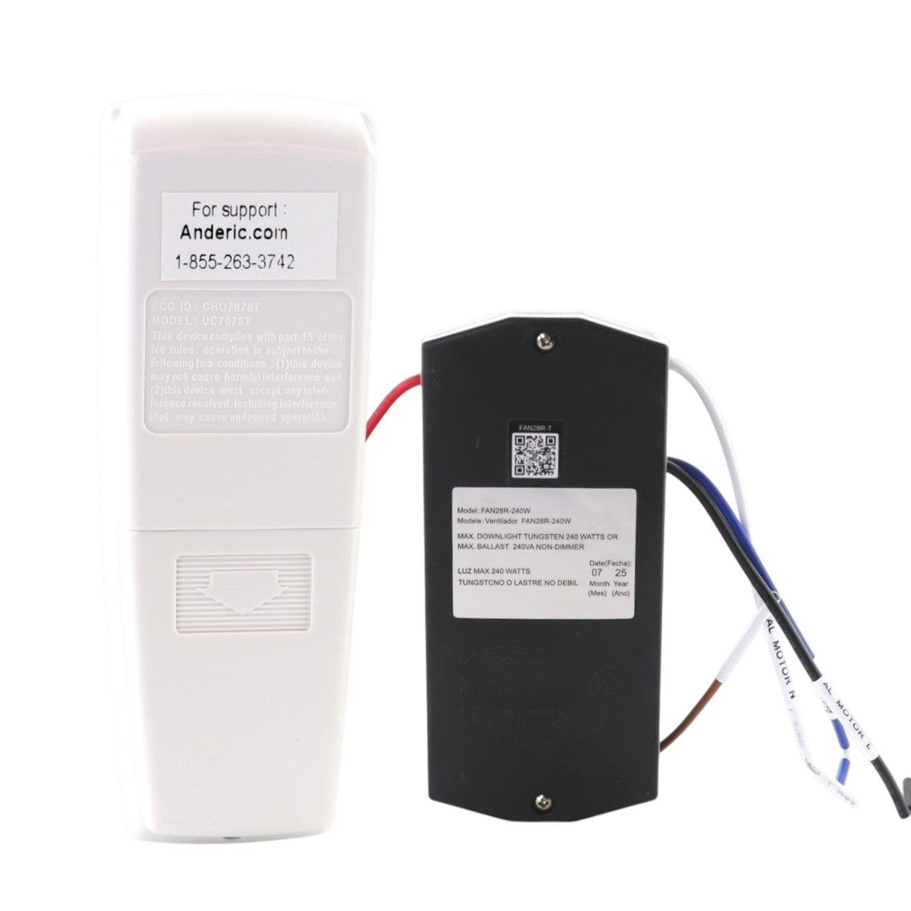 Kit de control remoto para ventilador de techo Anderic RR7078TUDL con luz ascendente/descendente, 3 velocidades y receptor universal