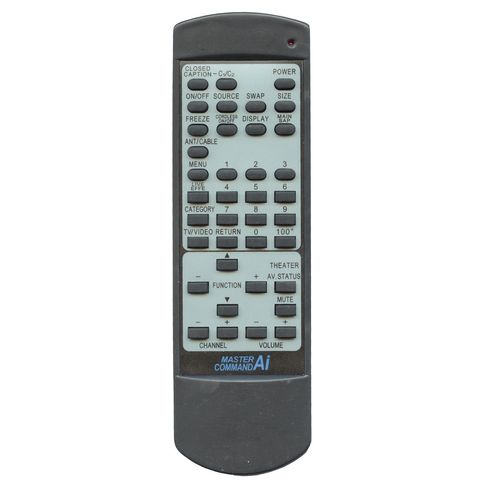 The Anderic RRC672 JVC TV Remote Control is a gray remote labeled "Master Command," featuring power, volume, channel, and menu buttons. It's an ideal direct replacement remote requiring no programming.