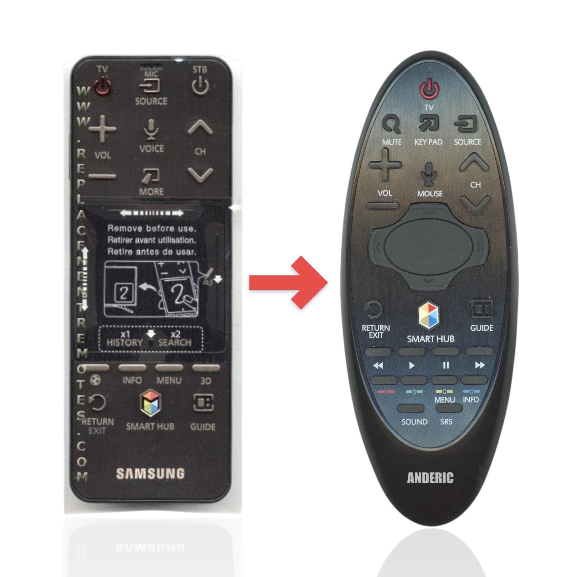 Mando a distancia de repuesto para televisores inteligentes Samsung AA59-00780A - AA5900780A [SR7557, sin voz/panel táctil]