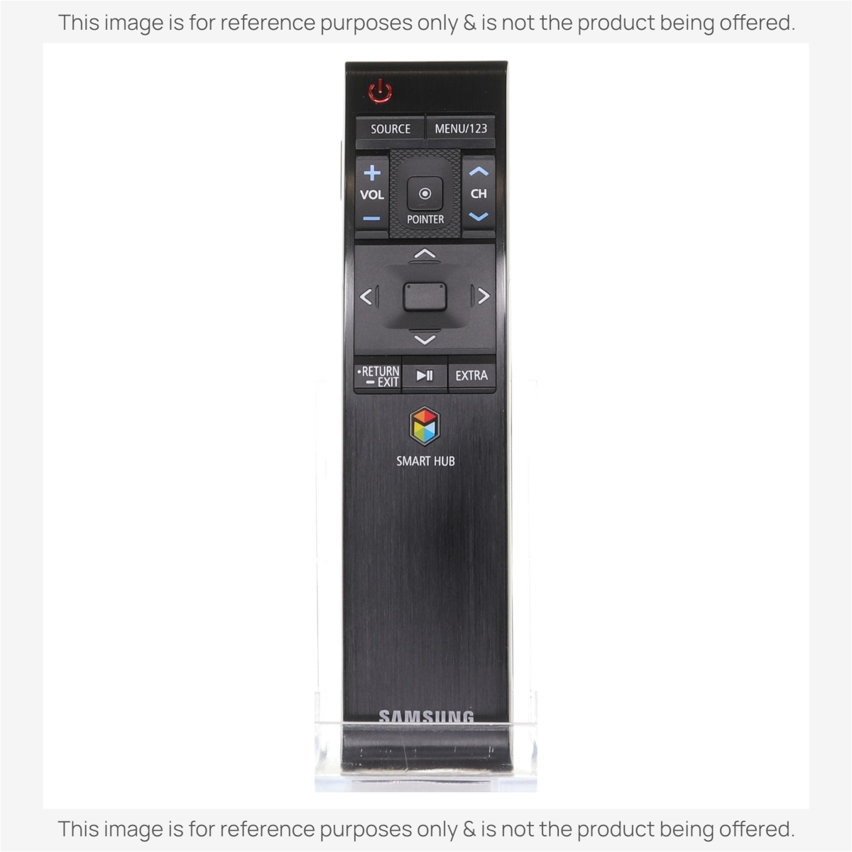 The Samsung BN59-01220E 2015 SMART RF TV Remote Control (BN5901220E) with navigation, volume, channel controls, and Smart Hub button is shown vertically on a white background.