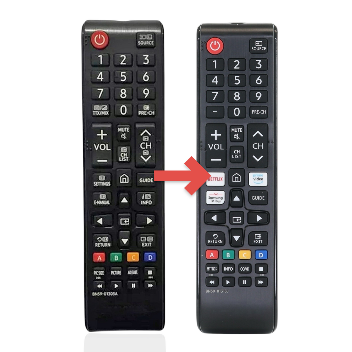 Anderic black infrared TV remote control for Samsung TVs with number pad, volume, channel, and streaming shortcut keys.