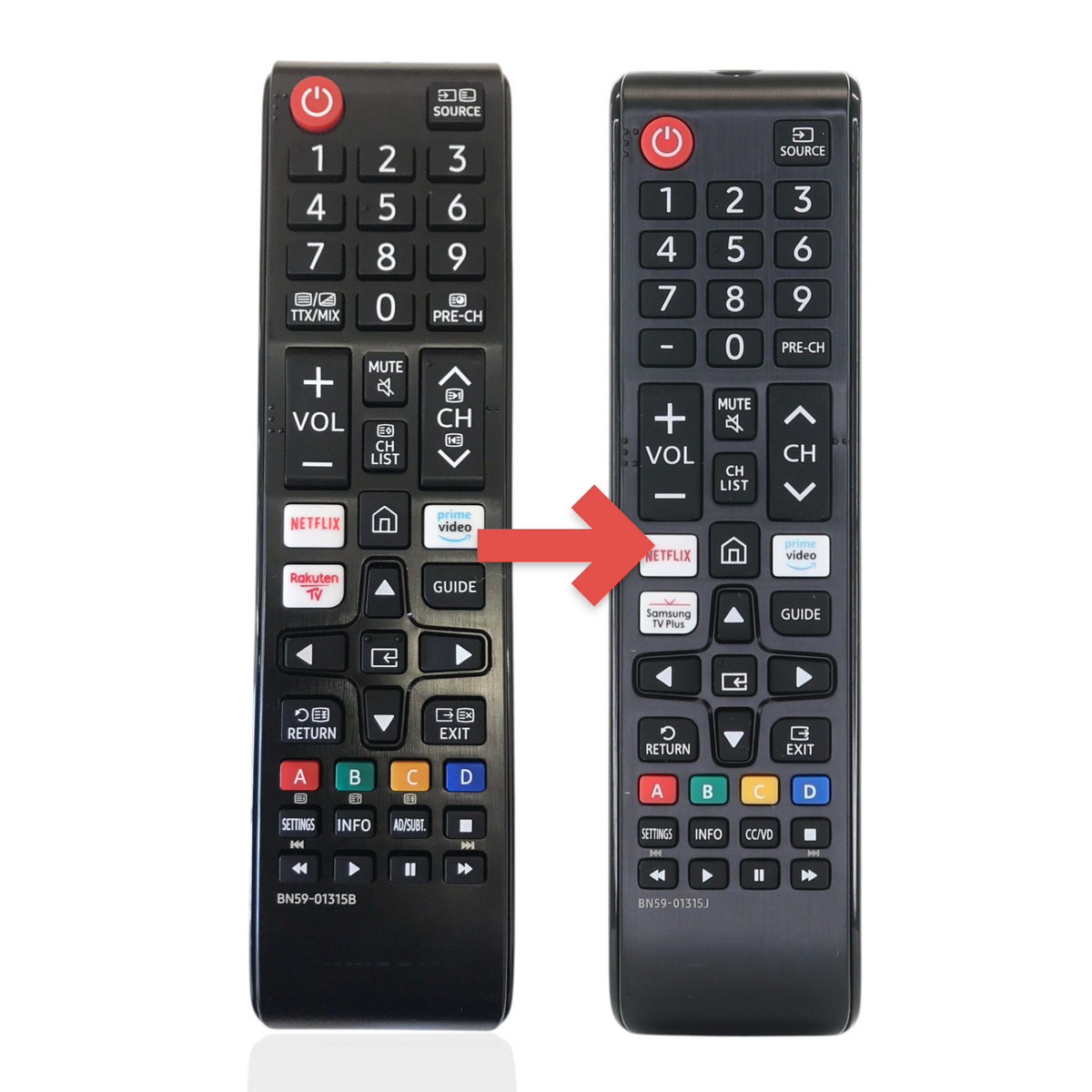 Anderic black infrared TV remote control for Samsung, featuring Netflix, Prime Video, and Rakuten shortcut buttons.