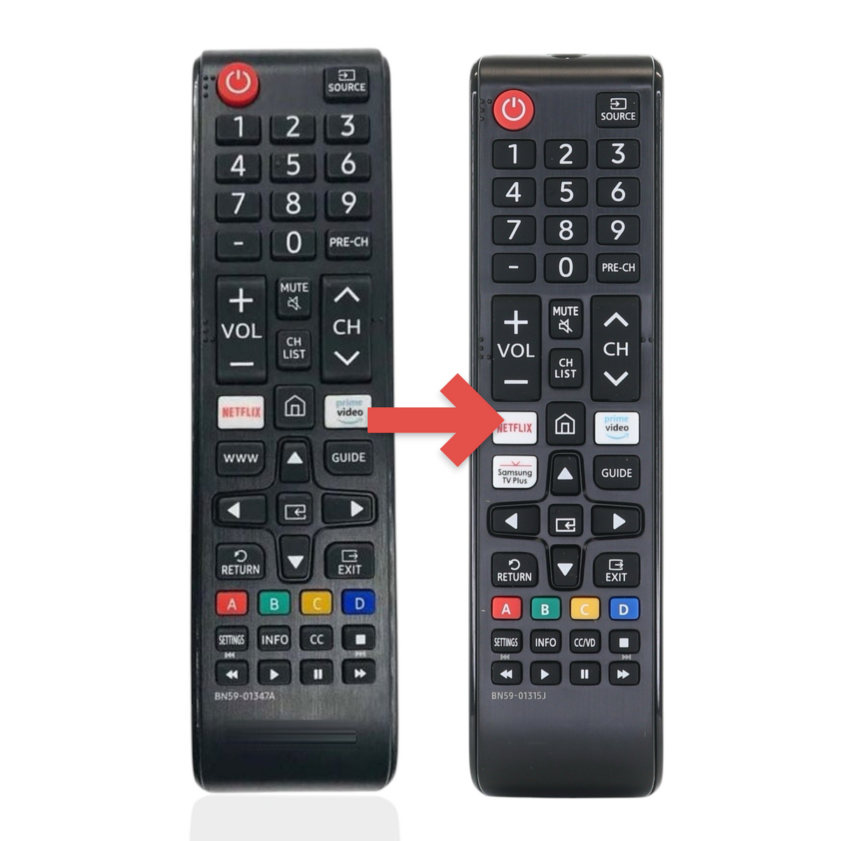 Anderic replacement infrared remote control for Samsung Smart TVs with dedicated Netflix and Prime Video buttons.