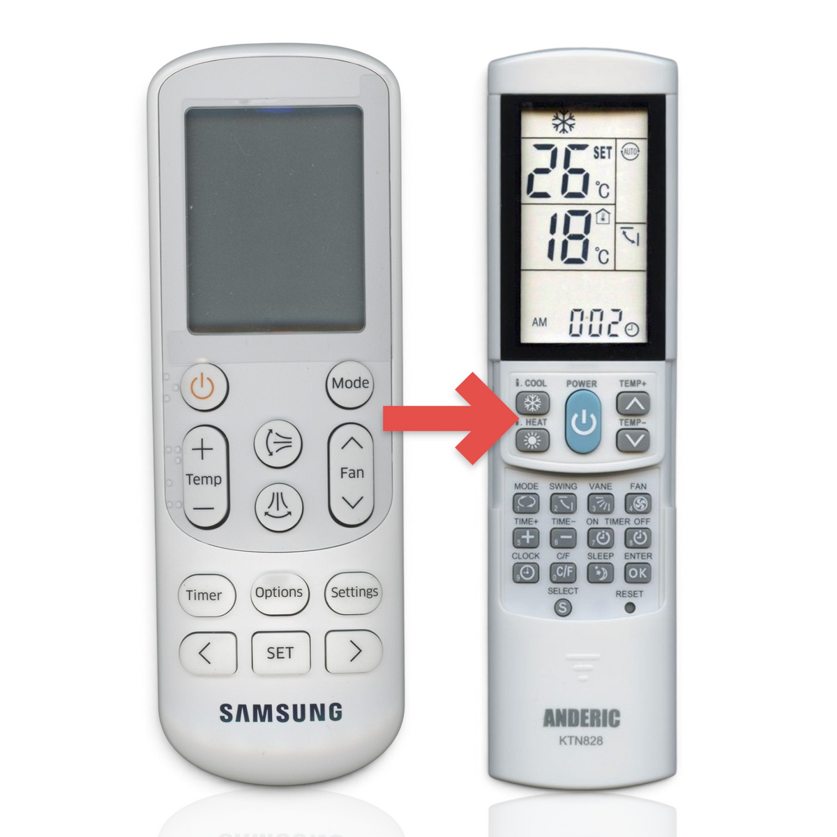 Anderic replacement remote control for Samsung air conditioners with digital display and intuitive button layout