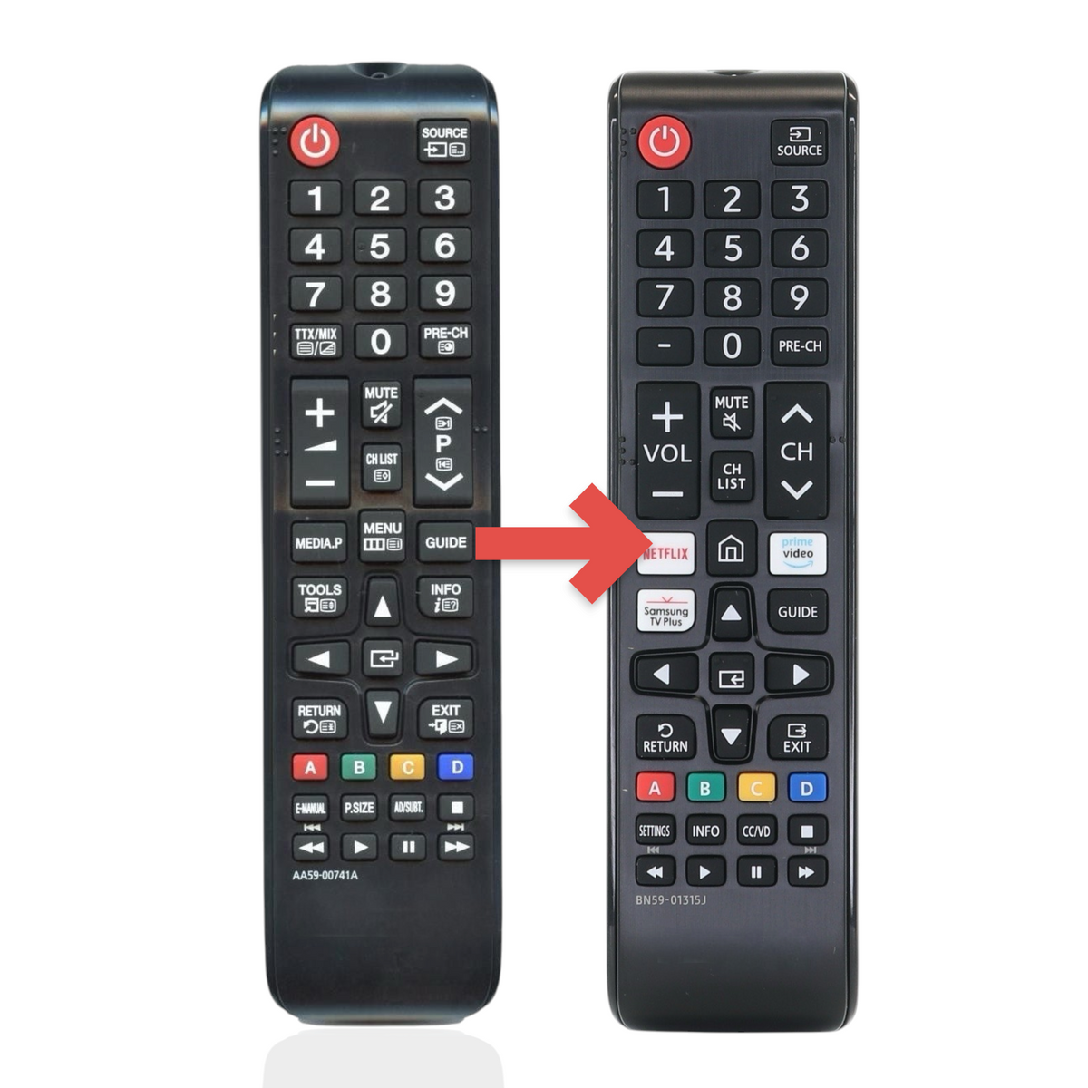 Anderic black infrared TV remote control for Samsung with number pad and dedicated Netflix and Prime Video buttons