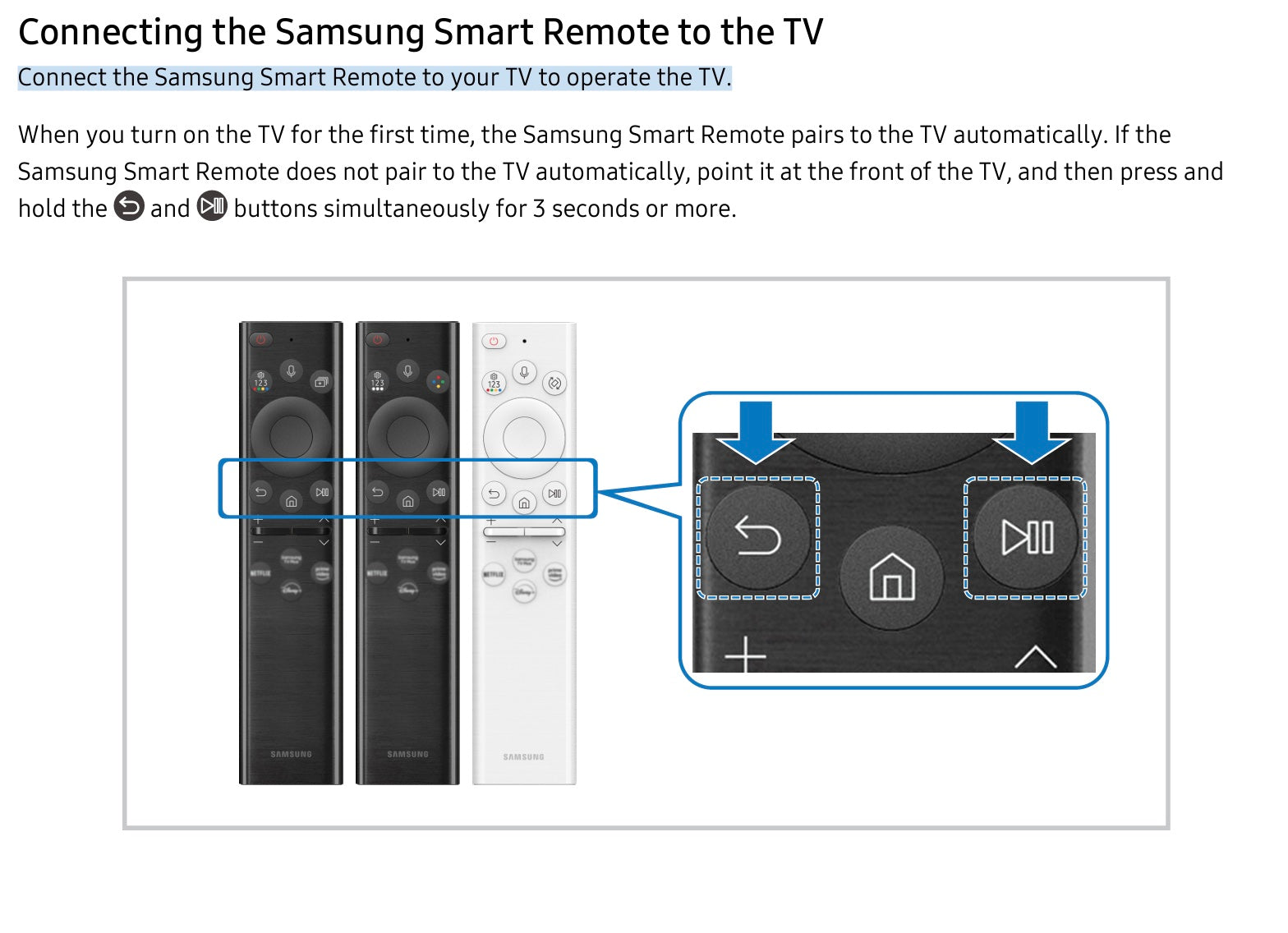 Three Samsung BN5901385A / TM2280E 2022 Smart SolarCell TV Remotes are displayed, with highlighted buttons and simple instructions for connecting them to a QLED TV, featuring Samsung TV Plus, Netflix, Prime, Disney+.