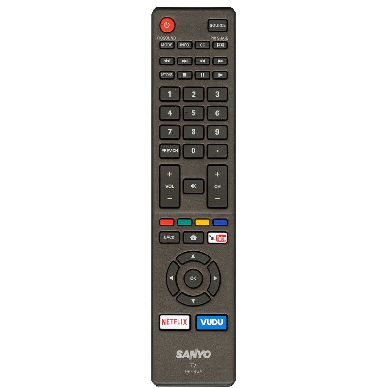 Sanyo NH415UP Smart TV Remote Control | Youtube | Netflix | Vudu - NH415UP