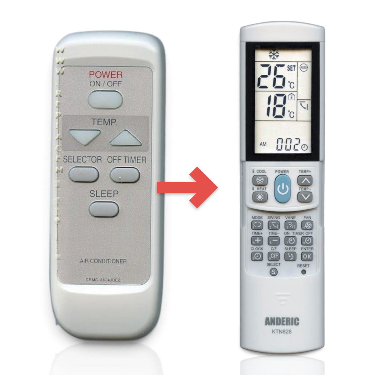 Anderic replacement remote control for Sharp air conditioners with grey casing and clearly labeled function buttons.