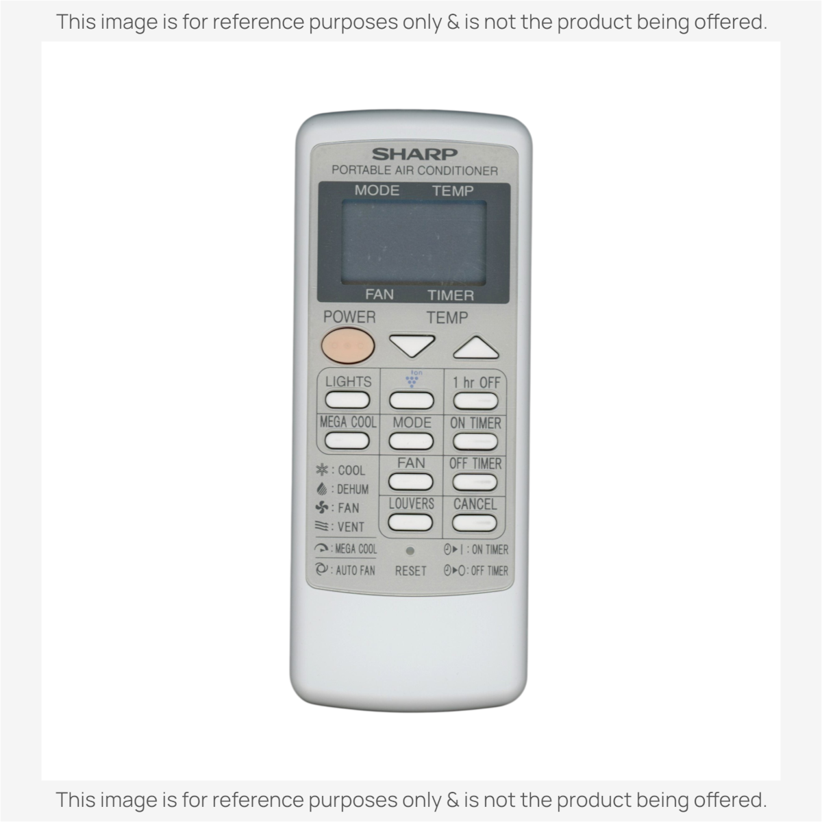 Anderic replacement remote control for Sharp air conditioners with backlit LCD display and numeric programming.