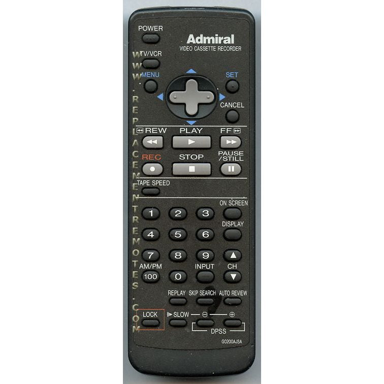 Sharp G0200AJSA Admiral VCR Remote Control