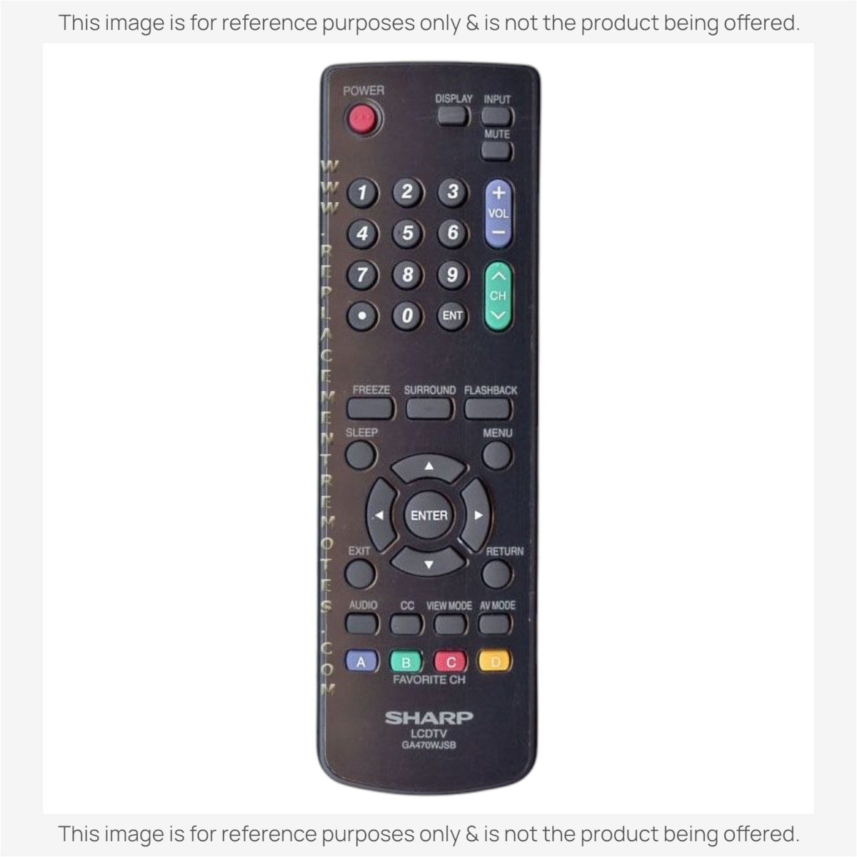 Anderic black replacement remote control for Sharp LCD HDTVs with standard navigation and function buttons.