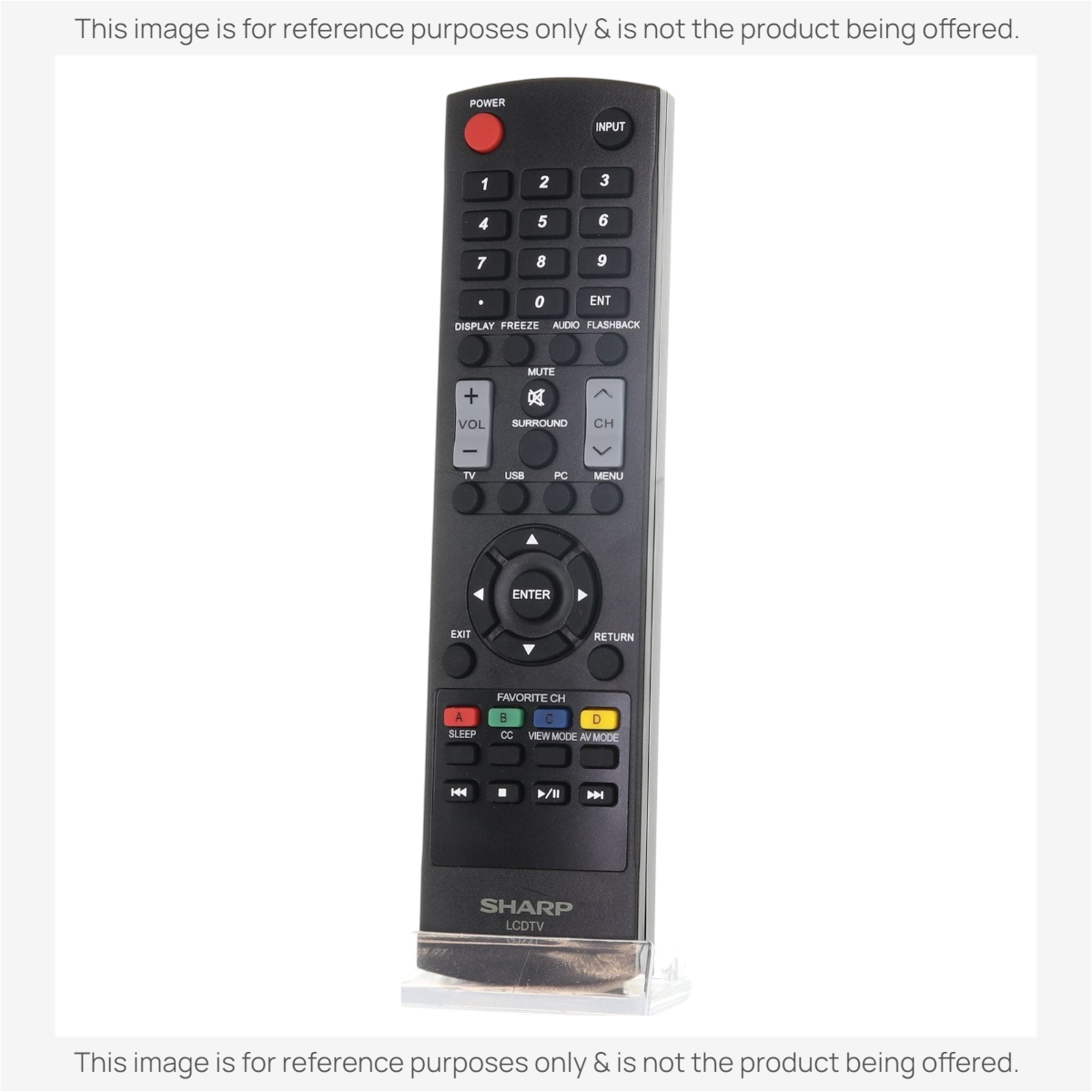 Anderic black replacement remote control for Sharp LCDTV with numeric keypad and dedicated function buttons.