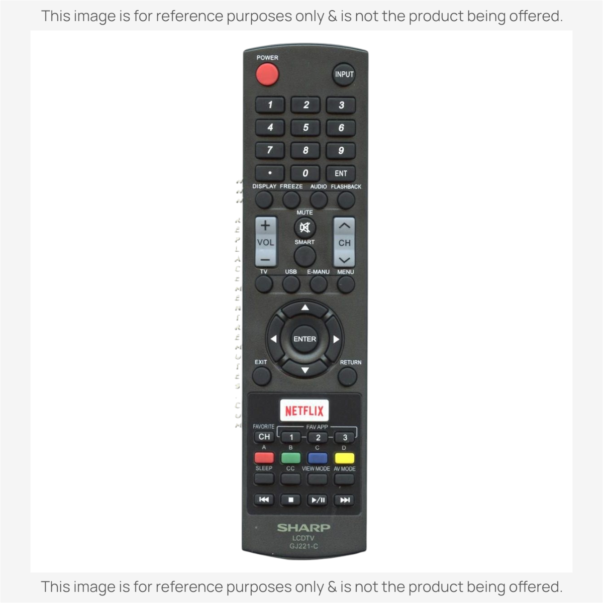 Anderic replacement remote control for Sharp LCD Smart TVs featuring a dedicated Netflix button and full menu controls.