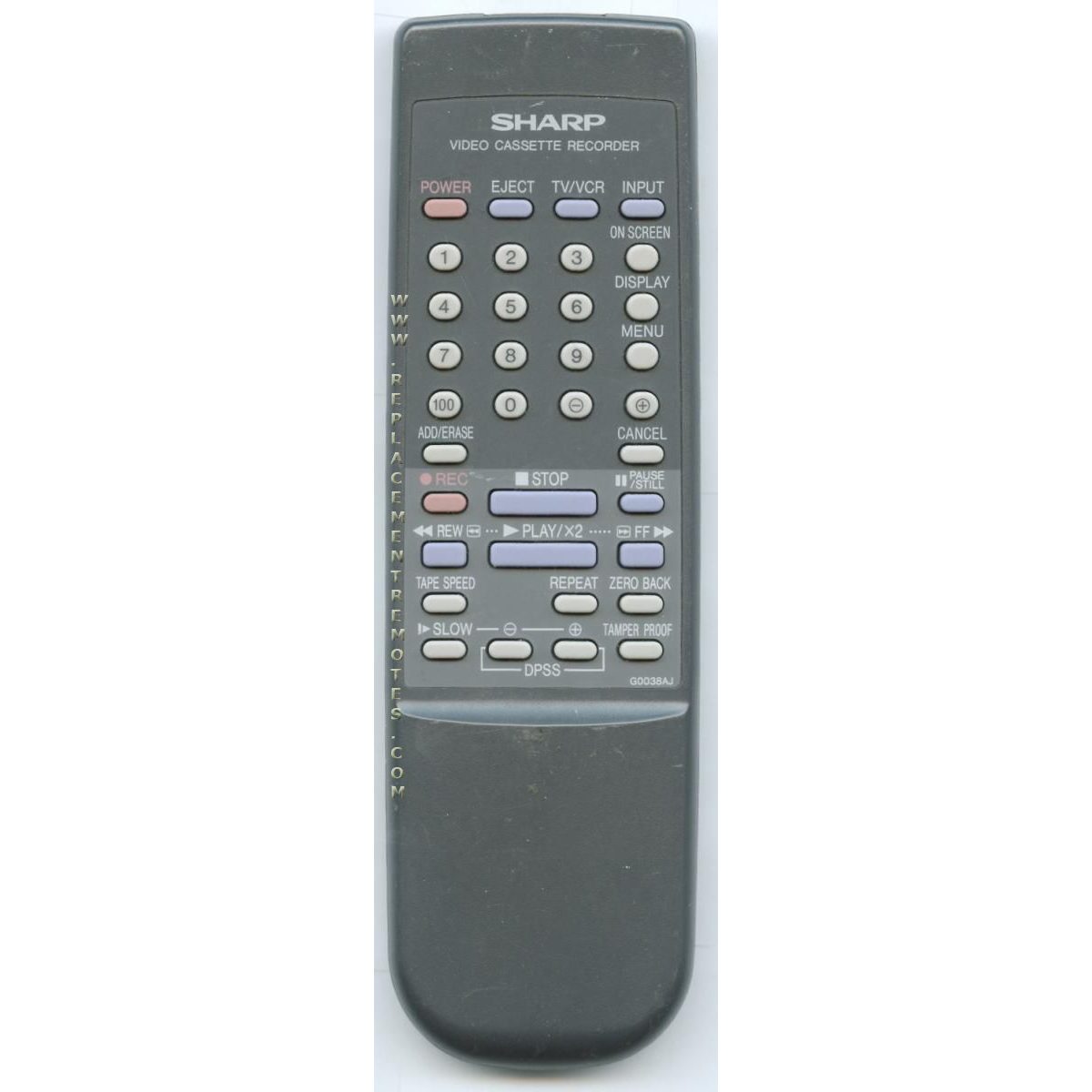 Sharp RRMCG0038AJSA VCR Remote Control