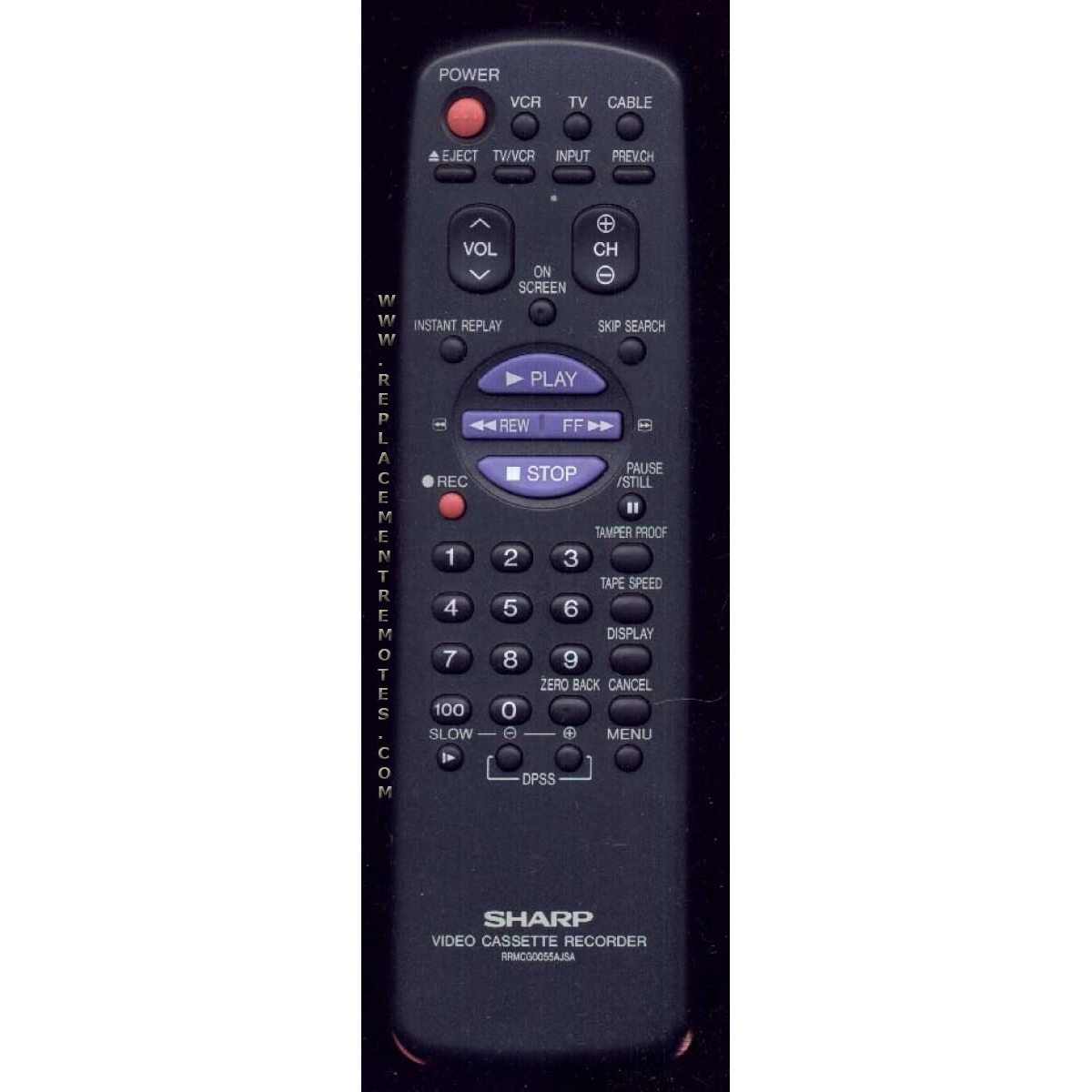 Sharp RRMCG0055AJSA VCR Remote Control