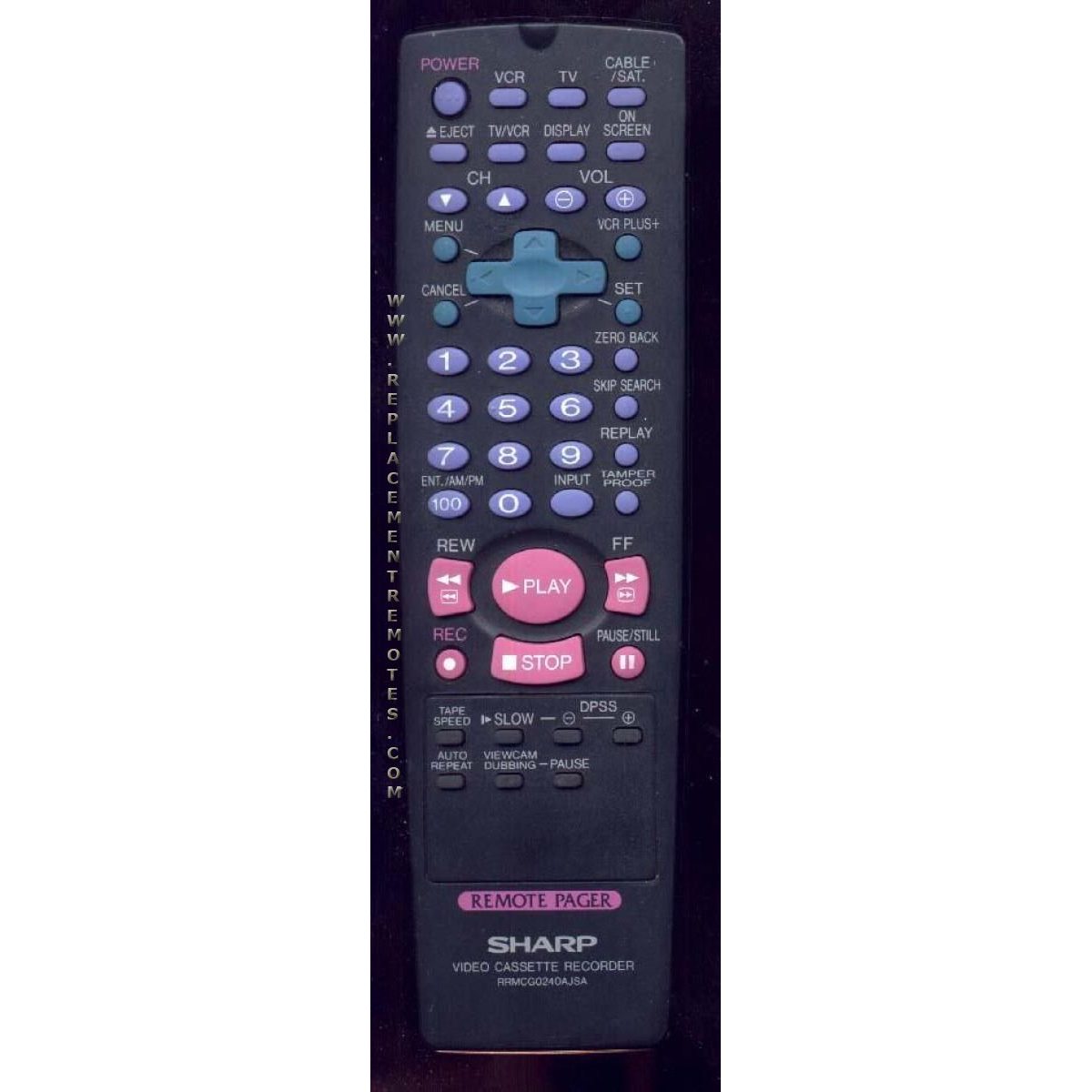 Control remoto para videograbadora Sharp RRMCG0240AJSA