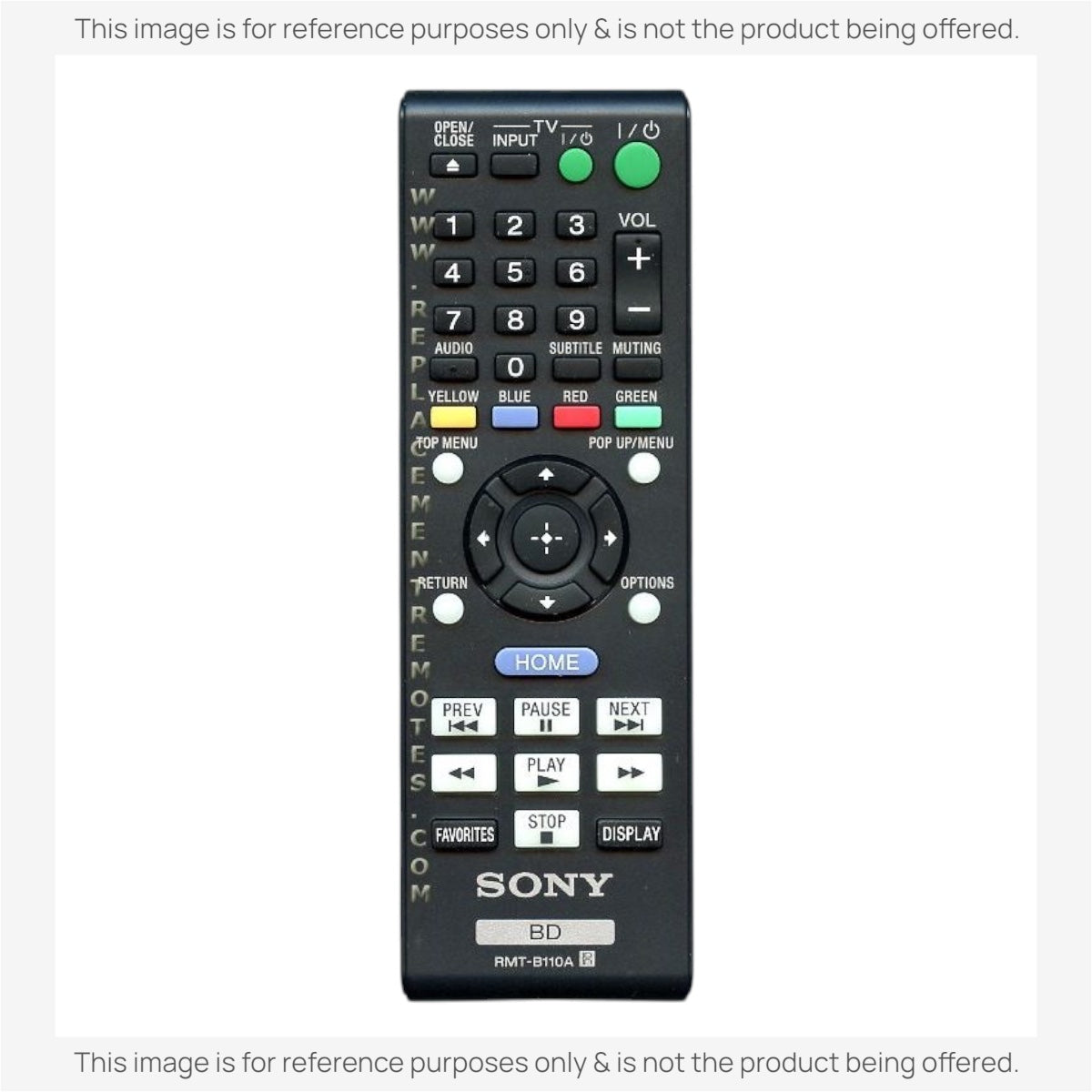 Substitute for Sony RMT-B110A Blu-ray Disc Player Remote Control 1-489-402-11 [RRB126A]