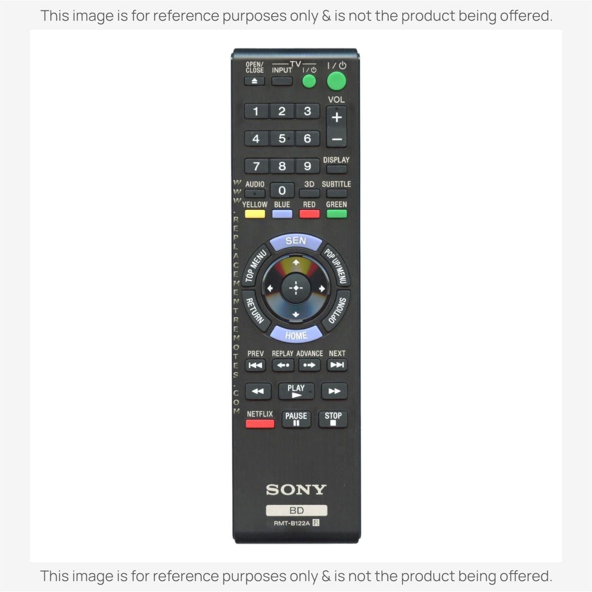 Substitute for Sony RMT-B122A Blu-ray Disc Remote Control 1-489-969-12 [RRB126A]
