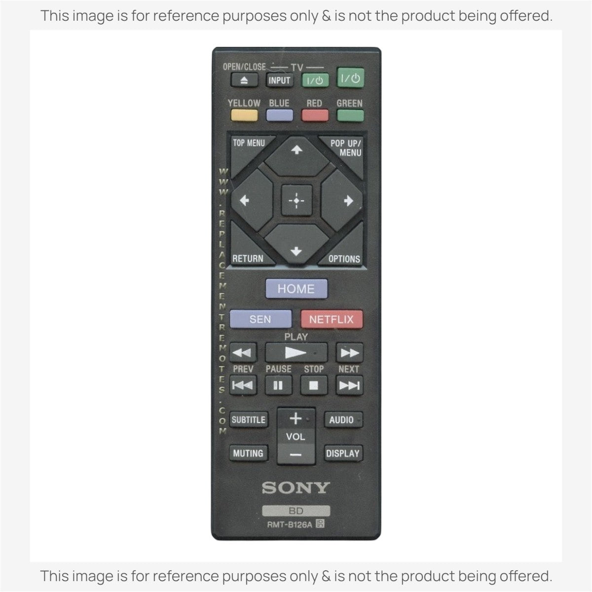 Substitute for Sony RMT-B126A Blu-ray Disc Remote Control 1-492-678-11 [RRB126A]