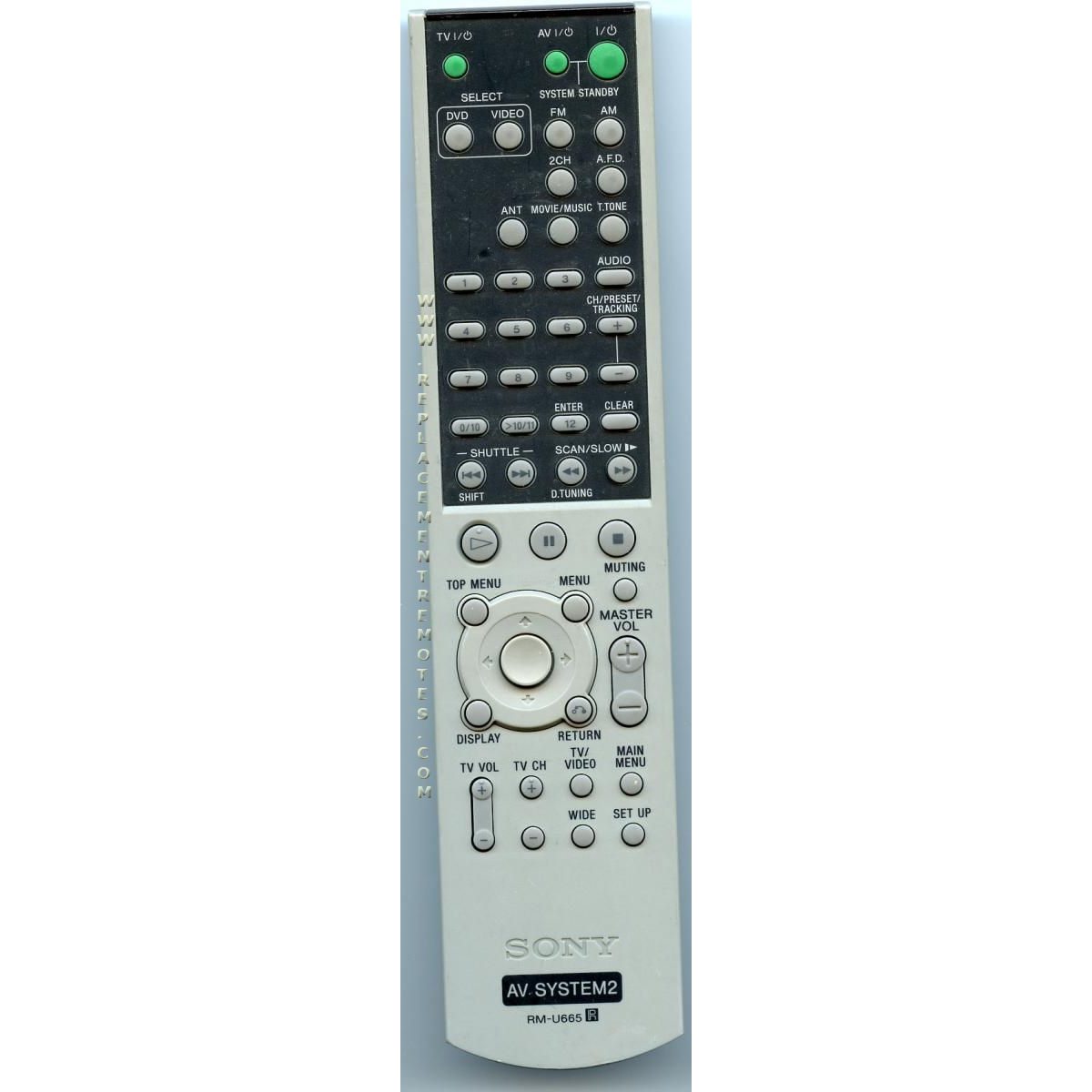 Sony RM-U665 Receiver Remote Control - RMU665