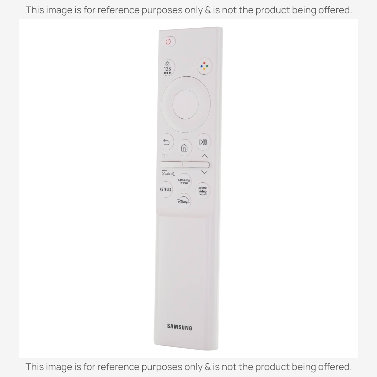 Anderic white Samsung BN59-01458A TV monitor remote control with dedicated streaming service buttons.
