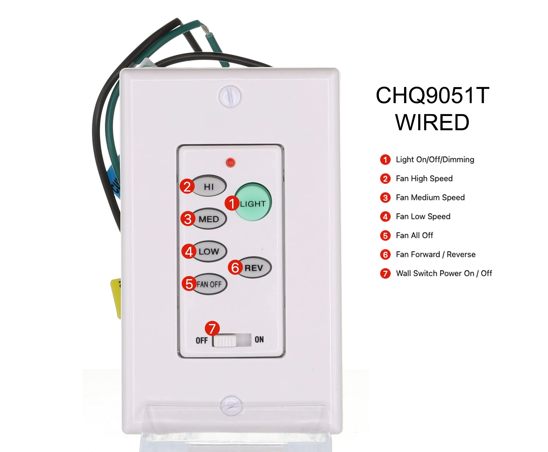 Anderic UC9051T-Wired 3-Speed Wall Switch Ceiling Fan Remote Control | CHQ9051T