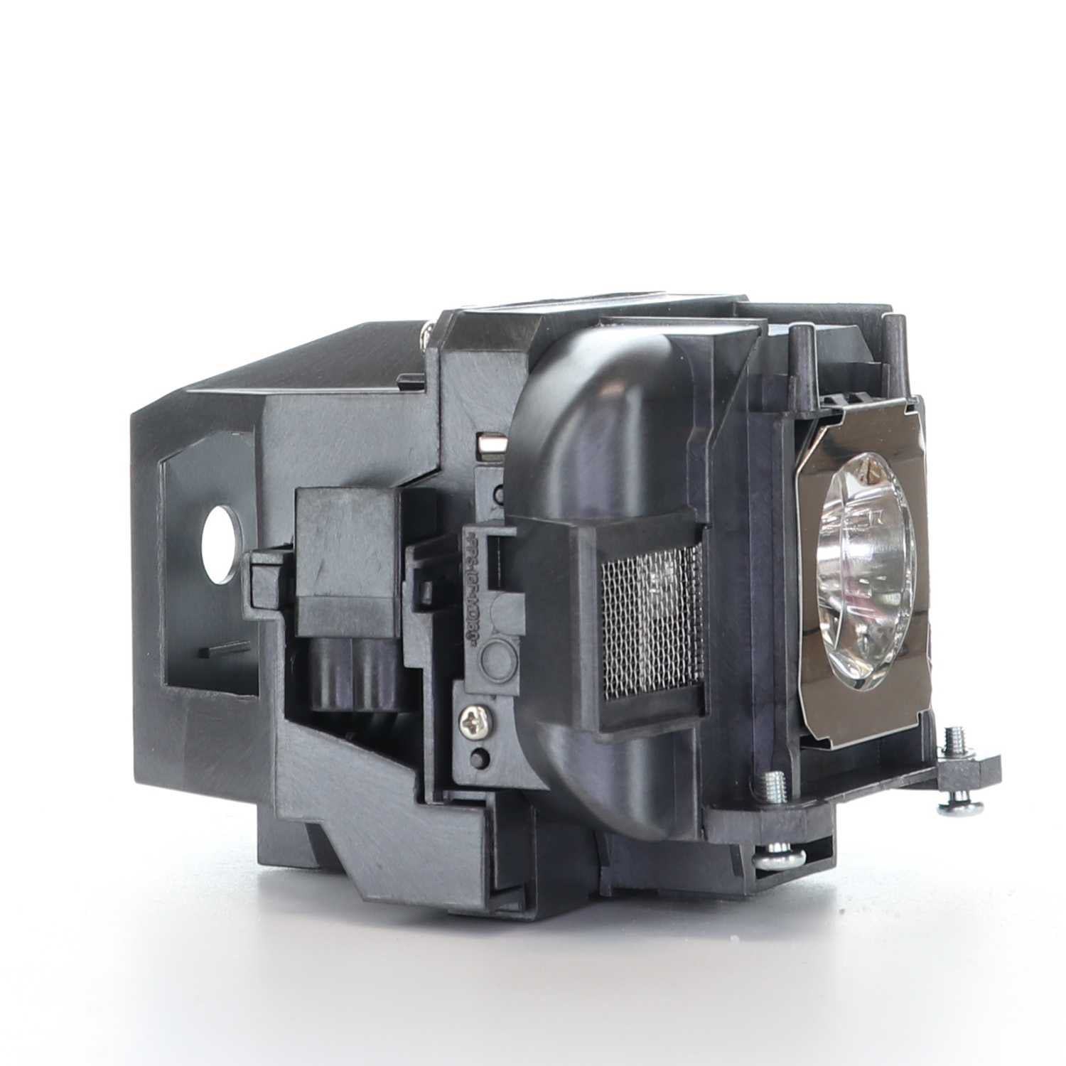 The black Generic V13H010L87 projector lamp assembly, featuring a clear Osram P-VIP bulb, ventilation mesh, and supporting hardware against a plain background, is ideal for an Epson projector lamp replacement.